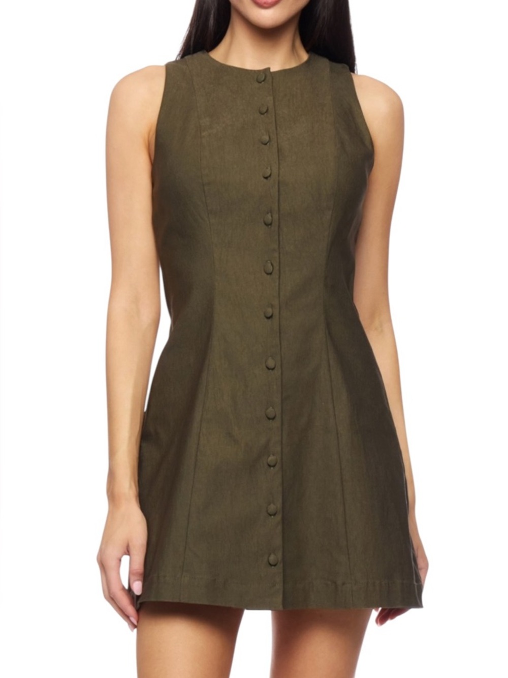 Alex & Sophia Olive Green Button Front Sleeveless Mini Shift Dress NWT JR. 13/14